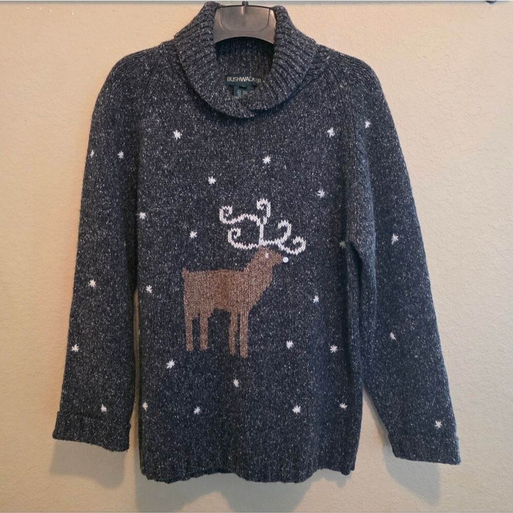Vintage Bushwacker Wool Blend Reindeer Snowflake Sweater S